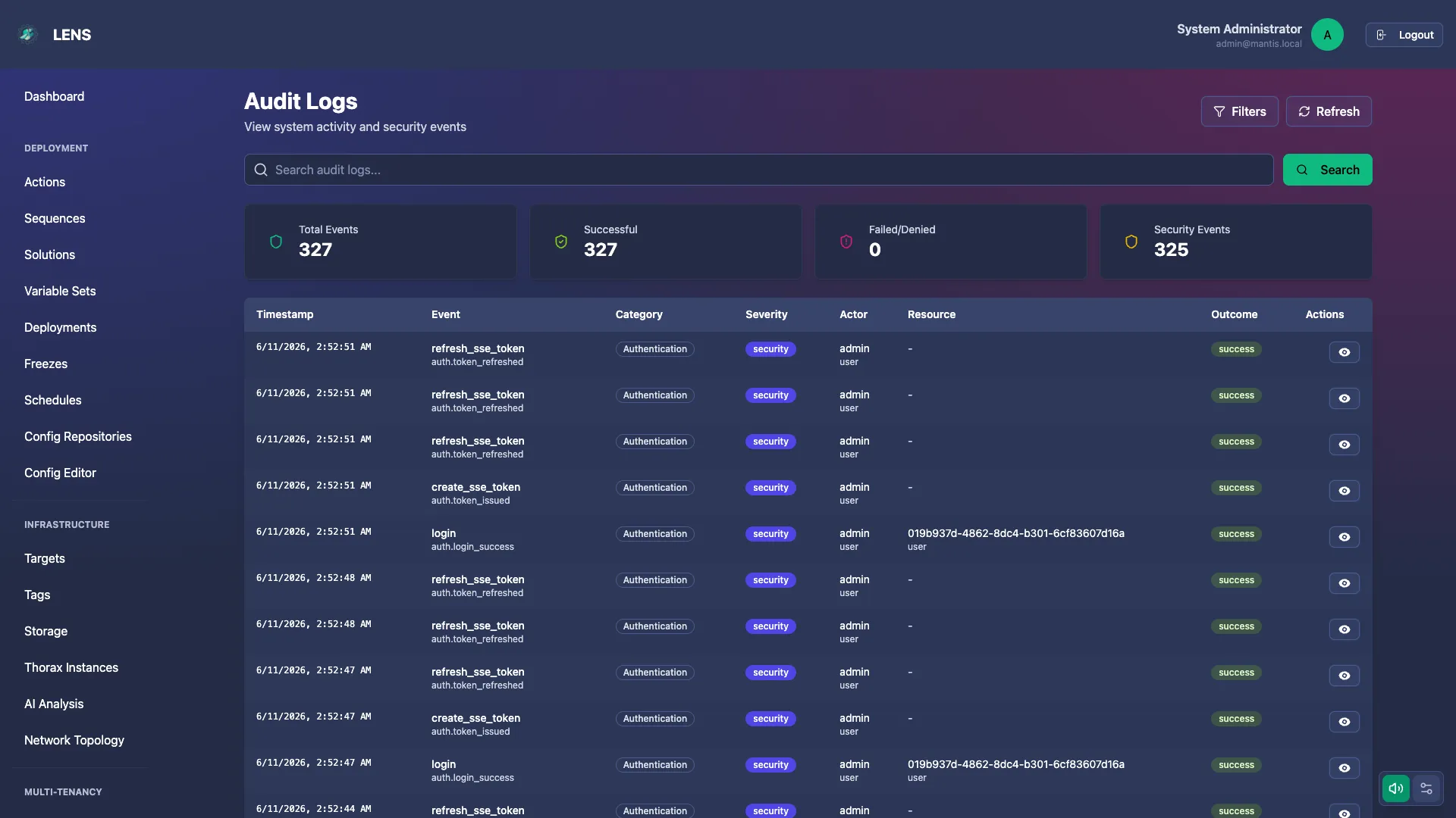 Security & RBAC — Mantis screenshot